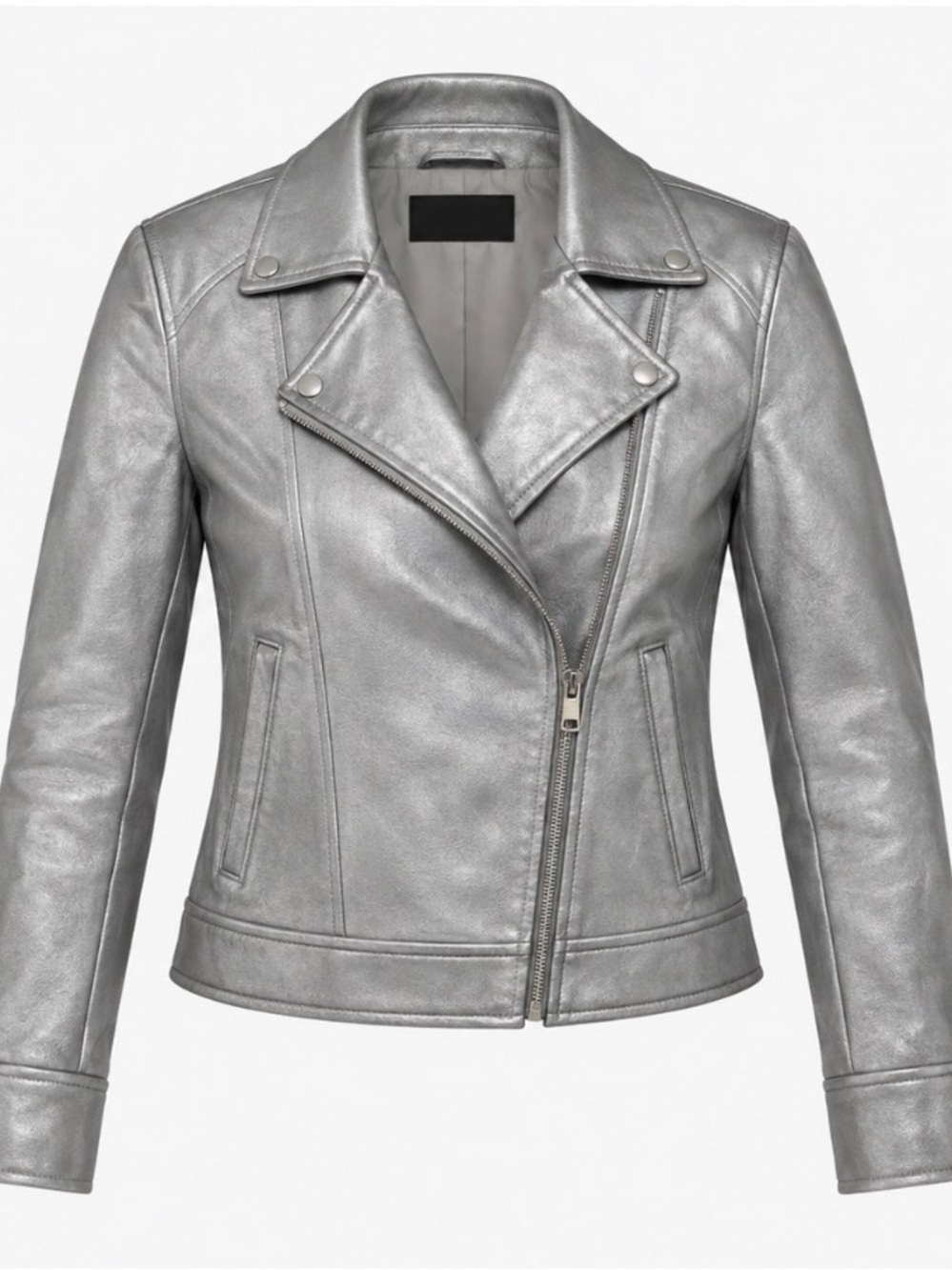 Girls Art Class Metallic Silver Leather Moto Jacket